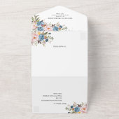 Dusty Blue Peach Blush Botanical Floral Wedding Al All In One Uitnodiging (Buitenkant)