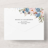 Dusty Blue Peach Blush Botanical Floral Wedding All In One Uitnodiging (Achterkant)