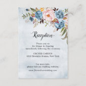 Dusty Blue Peach Blush Botanical Floral Wedding Informatiekaartje (Voorkant)