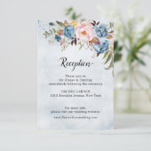 Dusty Blue Peach Blush Botanical Floral Wedding Informatiekaartje (Staand voorkant)