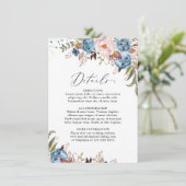 Dusty Blue Peach Blush Botanical Floral Wedding Informatiekaartje (Staand voorkant)