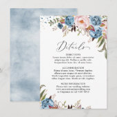 Dusty Blue Peach Blush Botanical Floral Wedding Informatiekaartje (Voorkant / Achterkant)
