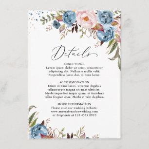 Dusty Blue Peach Blush Botanical Floral Wedding Informatiekaartje