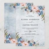 Dusty Blue Peach Blush Botanical Floral Wedding Kaart (Voorkant / Achterkant)
