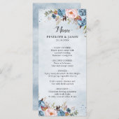 Dusty Blue Peach Blush Botanical Floral Wedding Menu (Voorkant / Achterkant)