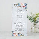 Dusty Blue Peach Blush Botanical Floral Wedding Menu (Staand voorkant)