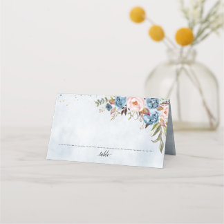 Dusty Blue Peach Blush Botanical Floral Wedding Plaatskaartje