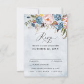 Dusty Blue Peach Blush Botanical Floral Wedding RS RSVP Kaartje (Voorkant)