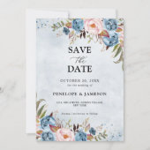 Dusty Blue Peach Blush Botanical Floral Wedding Sa Save The Date (Voorkant)
