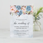 Dusty Blue Peach Blush Botanical Floral Wedin Kaart (Staand voorkant)
