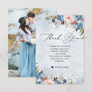 Dusty Blue Peach Blush Botanical Vrijgezellenfeest Bedankkaart