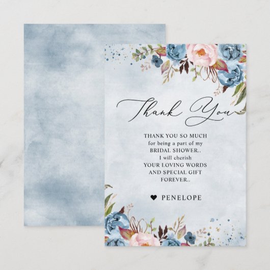 Dusty Blue Peach Blush Botanical Vrijgezellenfeest Bedankkaart (Voorkant / Achterkant)
