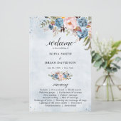 Dusty Blue Peach Blush Botanical Wedding Programme (Staand voorkant)