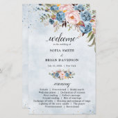 Dusty Blue Peach Blush Botanical Wedding Programme (Voorkant / Achterkant)