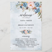Dusty Blue Peach Blush Botanical Wedding Programme (Voorkant)
