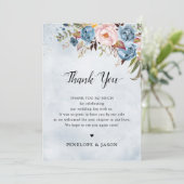 Dusty Blue Peach Blush Floral Botanical Wedding Bedankkaart (Staand voorkant)