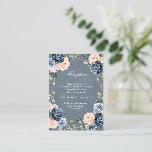 Dusty Blue Peach Blush Geometric Floral Reception Informatiekaartje (Staand voorkant)