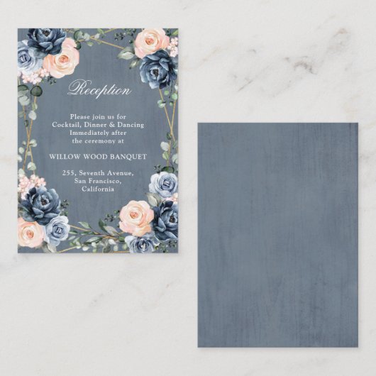 Dusty Blue Peach Blush Geometric Floral Reception Informatiekaartje (Voorkant / Achterkant)