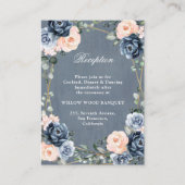 Dusty Blue Peach Blush Geometric Floral Reception Informatiekaartje (Voorkant)