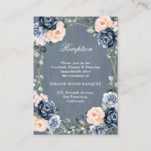 Dusty Blue Peach Blush Geometric Floral Reception Informatiekaartje