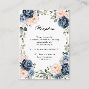 Dusty Blue Peach Blush Geometric Floral Reception Informatiekaartje