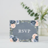 Dusty Blue Peach Blush Geometric Floral RSVP Briefkaart (Staand voorkant)