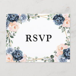 Dusty Blue Peach Blush Geometric Floral RSVP Postc Briefkaart