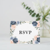 Dusty Blue Peach Blush Geometric Floral RSVP Postc Briefkaart (Staand voorkant)