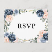 Dusty Blue Peach Blush Geometric Floral RSVP Postc Briefkaart (Voorkant)