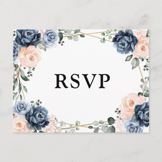 Dusty Blue Peach Blush Geometric Floral RSVP Postc Briefkaart (Voorkant)