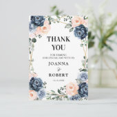 Dusty Blue Peach Blush Geometric Floral Weddenscha Bedankkaart (Staand voorkant)