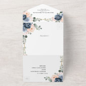 Dusty Blue Peach Blush Geometric Floral Wedding Al All In One Uitnodiging (Buitenkant)