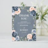 Dusty Blue Peach Blush Geometric Floral Wedding Bedankkaart (Staand voorkant)
