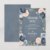 Dusty Blue Peach Blush Geometric Floral Wedding Bedankkaart (Voorkant / Achterkant)