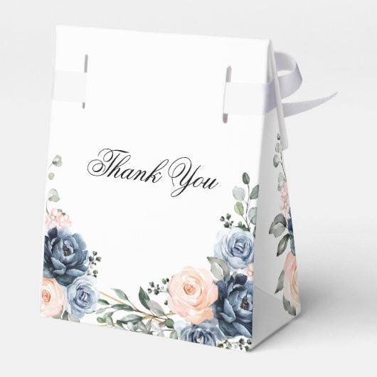 Dusty Blue Peach Blush Geometric Floral Wedding Fa Bedankdoosjes (Achterkant)