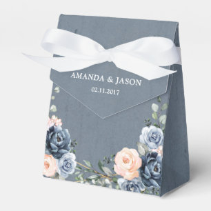 Dusty Blue Peach Blush Geometric Floral Wedding Fa Bedankdoosjes