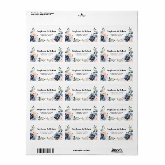 Dusty Blue Peach Blush Geometric Floral Wedding La Etiket (Full Sheet)