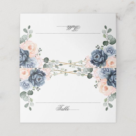 Dusty Blue Peach Blush Geometric Floral Wedding Pl Plaatskaartje (Buitenkant ongevouwen)