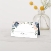 Dusty Blue Peach Blush Geometric Floral Wedding Pl Plaatskaartje (Voorkant)