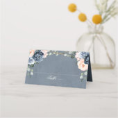 Dusty Blue Peach Blush Geometric Floral Wedding Plaatskaartje (Achterkant)