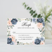 Dusty Blue Peach Blush Geometric Floral Wedding RS RSVP Kaartje (Staand voorkant)