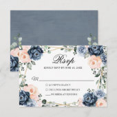 Dusty Blue Peach Blush Geometric Floral Wedding RS RSVP Kaartje (Voorkant / Achterkant)