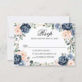 Dusty Blue Peach Blush Geometric Floral Wedding RS RSVP Kaartje
