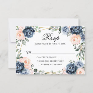 Dusty Blue Peach Blush Geometric Floral Wedding RS RSVP Kaartje