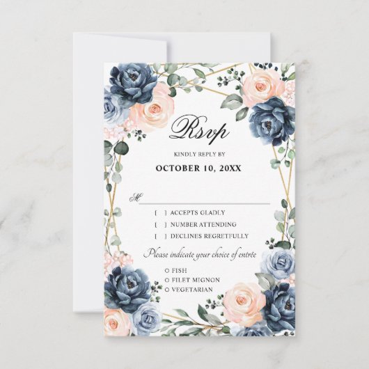 Dusty Blue Peach Blush Geometric Floral Wedding RS RSVP Kaartje (Voorkant)