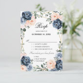 Dusty Blue Peach Blush Geometric Floral Wedding RS RSVP Kaartje (Staand voorkant)
