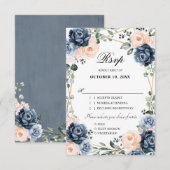 Dusty Blue Peach Blush Geometric Floral Wedding RS RSVP Kaartje (Voorkant / Achterkant)