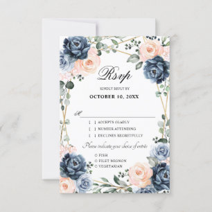 Dusty Blue Peach Blush Geometric Floral Wedding RS RSVP Kaartje