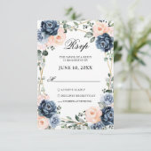 Dusty Blue Peach Blush Geometric Floral Wedding RSVP Kaartje (Staand voorkant)