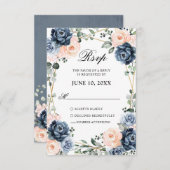Dusty Blue Peach Blush Geometric Floral Wedding RSVP Kaartje (Voorkant / Achterkant)